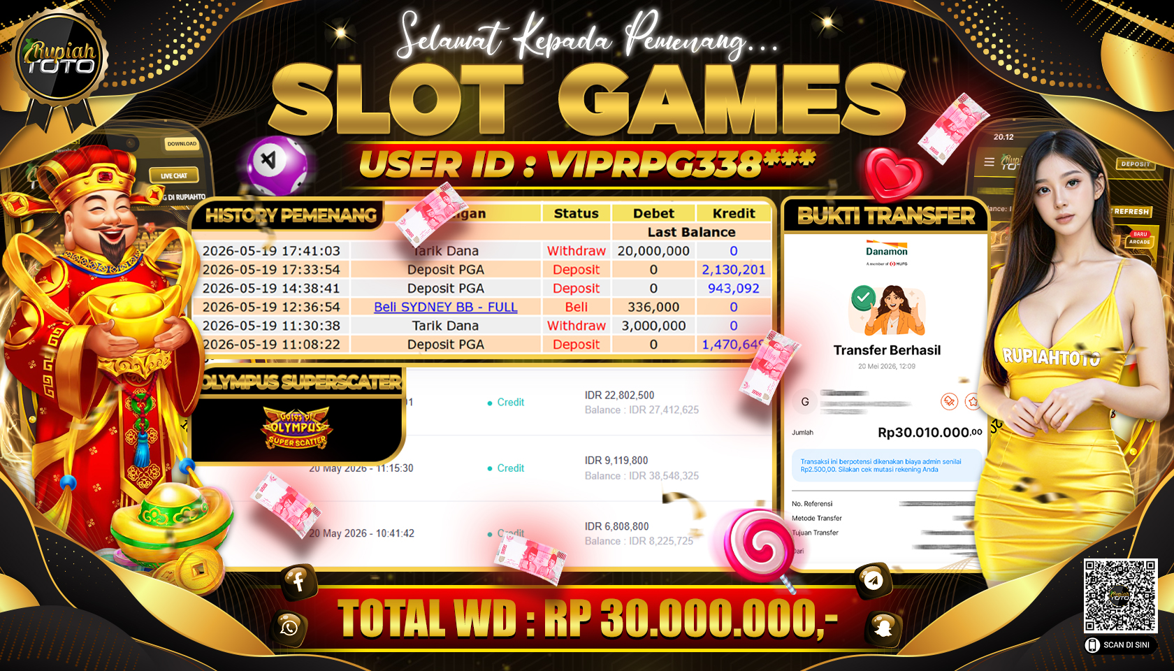 BUKTI PEMBAYARAN JACKPOT DI SLOT GATES OF OLYMPUS SUPER SCATTER Total Kemenangan Profit 30.010.000 Juta Selamat Kepada Pemenang USER ID : VIPRPG338***