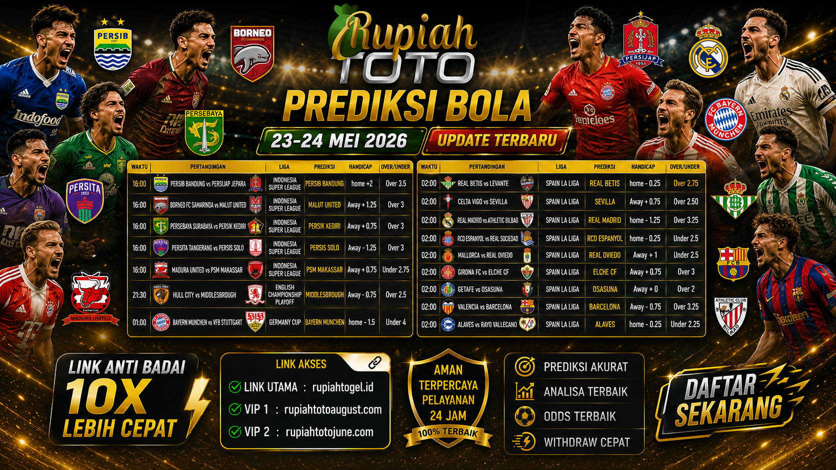 PREDIKSI BOLA RUPIAHTOTO (23 - 24 MEI)