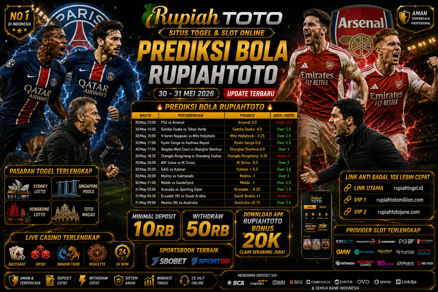 📢📢📢📢📢 PREDIKSI BOLA RUPIAHTOTO ,  30 - 31 MEI