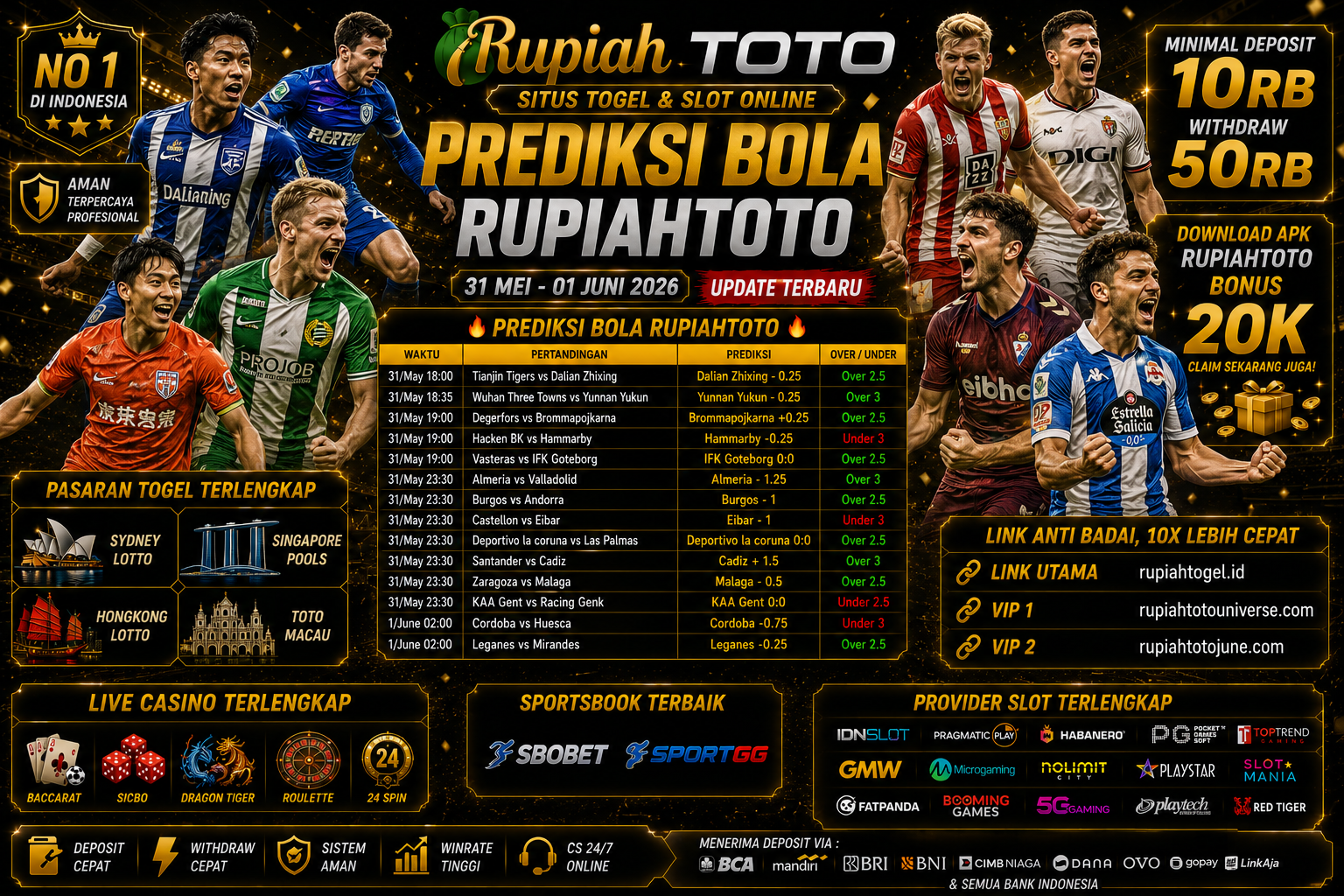 📢📢📢📢📢 PREDIKSI BOLA RUPIAHTOTO, 31 MEI - 1 JUNI